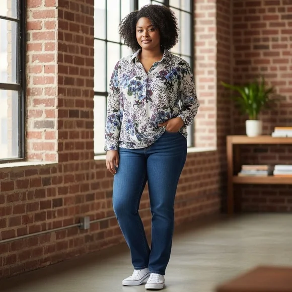 CAbi Blue and Purple Floral Shirt Size XL - Picture 2 of 11